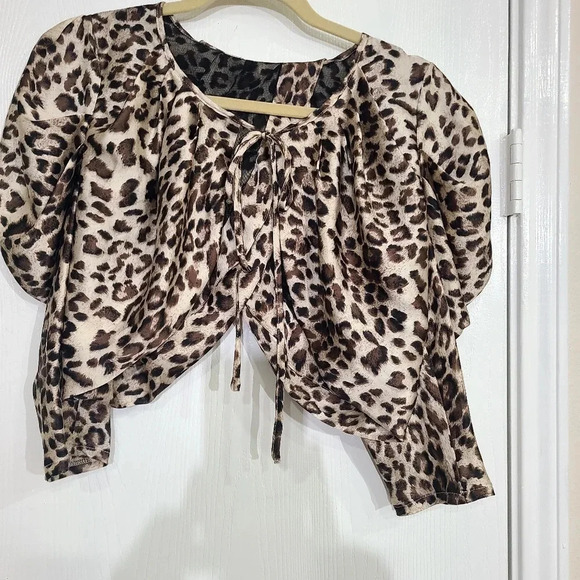 Brown/Black Leopard Print Front Tie Shirt Size S - Picture 4 of 10